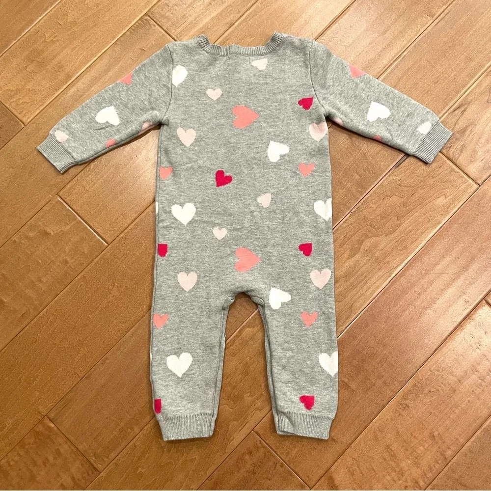 Baby Gap Knit Sweater Set One-Piece 12-18 months Grey Pink White Red Hearts
